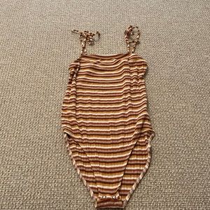 American Eagle brown/orange/white/yellow striped bodysuit
